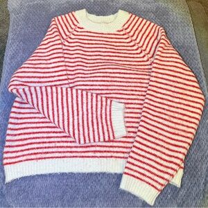 American Eagle Outfitters Red and White Striped Crewneck Sweater